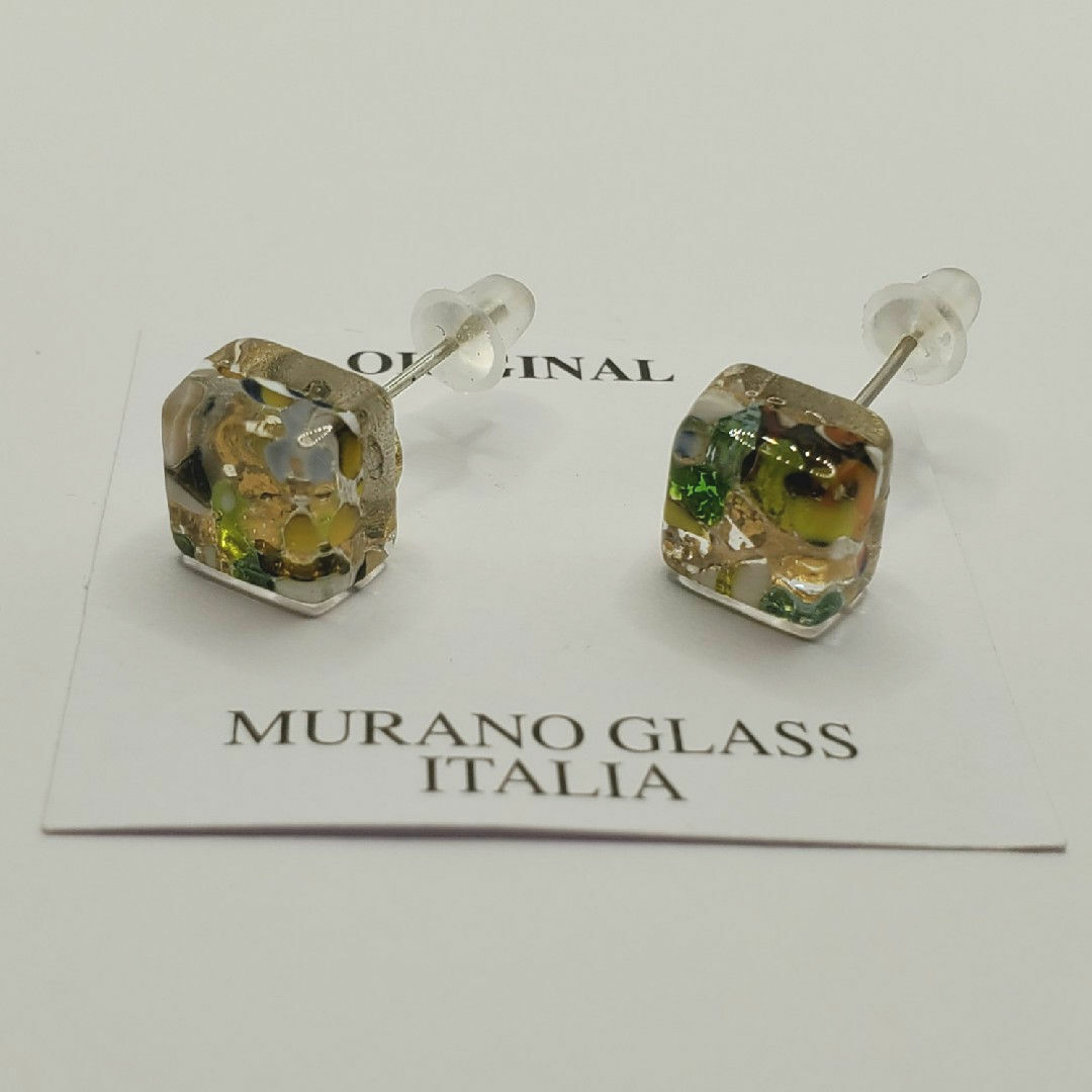 ヴェネツィア Murano Glass スクエア 二層ガラス ピアス ゴールド エンタメ/ホビーの美術品/アンティーク(ガラス)の商品写真