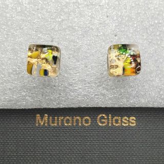 ヴェネツィア Murano Glass スクエア 二層ガラス ピアス ゴールド(ガラス)