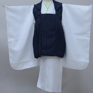 七五三 三歳 男児 被布着物セット 江戸小紋柄 白×紺 祝着 NO39816(和服/着物)