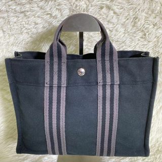 エルメス(Hermes)のエルメス　フールトゥ　ハンドバッグ　PM 黒　ブラック　グレー　キャンバス(ハンドバッグ)