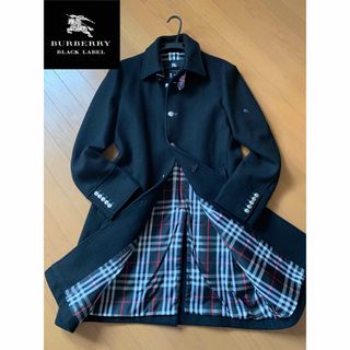 バーバリーブラックレーベル(BURBERRY BLACK LABEL)の極美品！バーバリーブラックレーベル　マリンコート　ロング　カシミヤ入り　Lサイズ(ステンカラーコート)