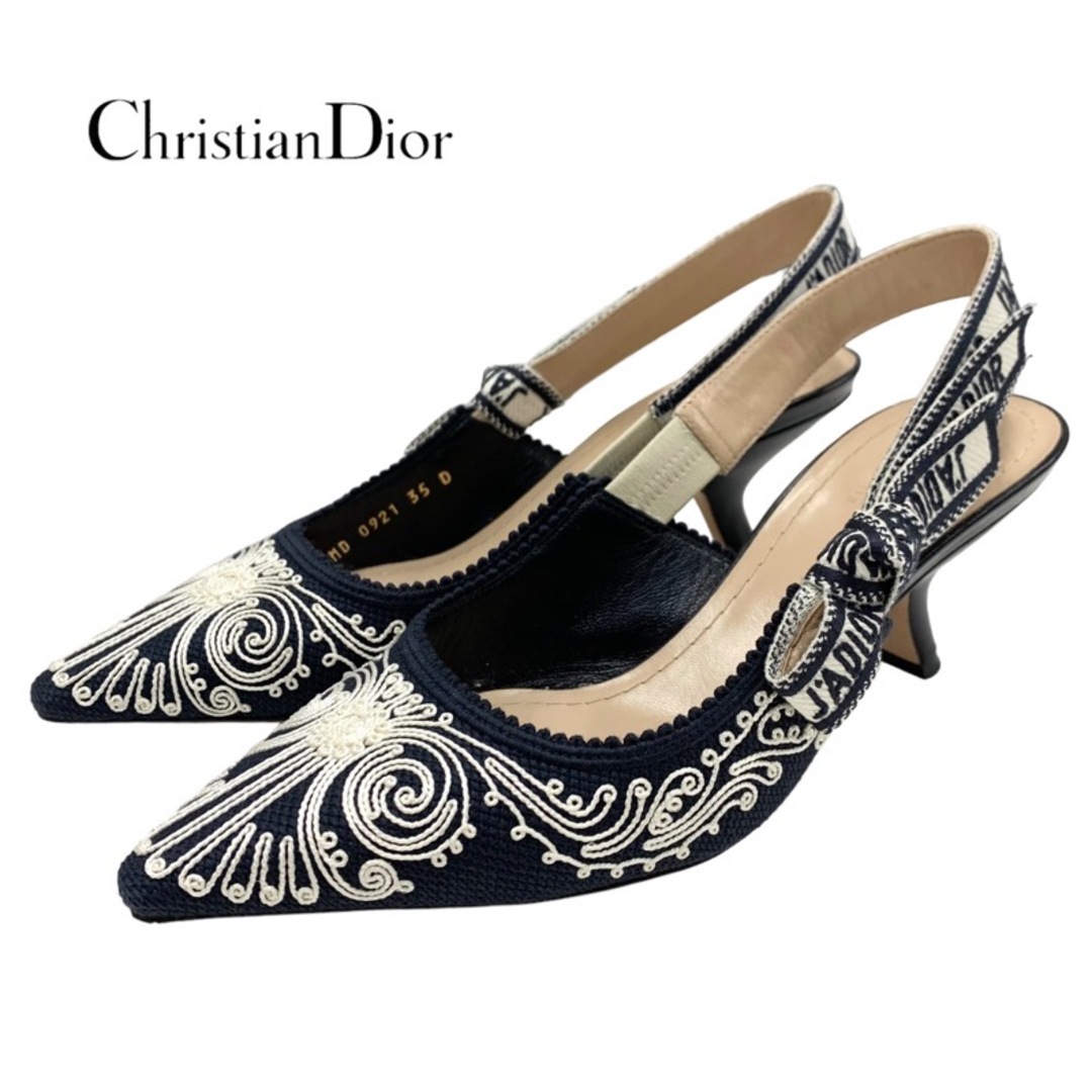 Christian Dior(クリスチャンディオール)のクリスチャンディオール CHRISTIAN DIOR J'ADIOR パンプス 靴 シューズ ファブリック レザー ネイビー サンダル スリングバック 刺繍 レディースの靴/シューズ(ハイヒール/パンプス)の商品写真