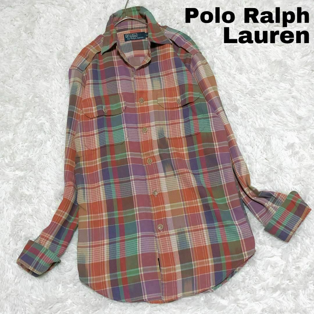 POLO RALPH LAUREN(ポロラルフローレン)の34X ポロラルフローレン マルチカラー ネルシャツ エポレットレディース古着 レディースのトップス(シャツ/ブラウス(長袖/七分))の商品写真
