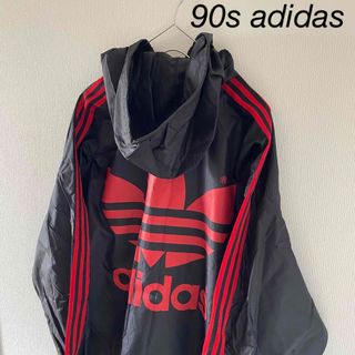 アディダス(adidas)の90sadidasアディダスナイロンジャケットブラックレッド黒赤メンズ長袖xl(ナイロンジャケット)