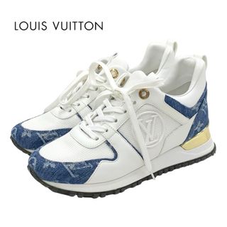 ルイヴィトン(LOUIS VUITTON)のルイヴィトン LOUIS VUITTON ランアウェイライン スニーカー 靴 シューズ デニム ホワイト ブルー ゴールド モノグラム LVロゴ インヒール(スニーカー)