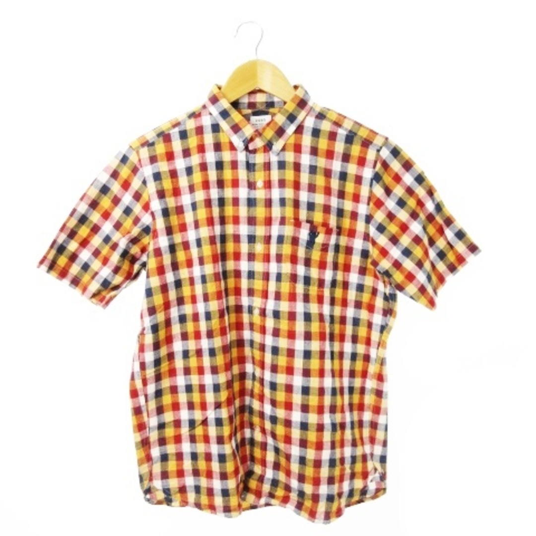 coen(コーエン)のコーエン シャツ ボタンダウン 半袖 麻混 ポケット ロゴ チェック XL 赤 メンズのトップス(シャツ)の商品写真