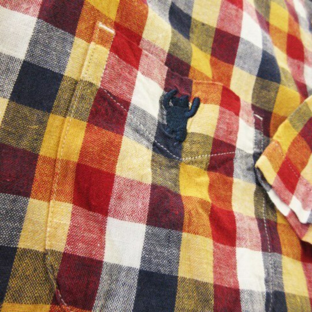 coen(コーエン)のコーエン シャツ ボタンダウン 半袖 麻混 ポケット ロゴ チェック XL 赤 メンズのトップス(シャツ)の商品写真