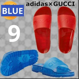 グッチ(Gucci)のadidas×GUCCI アディレッタ スライドサンダル ブルー　9(サンダル)