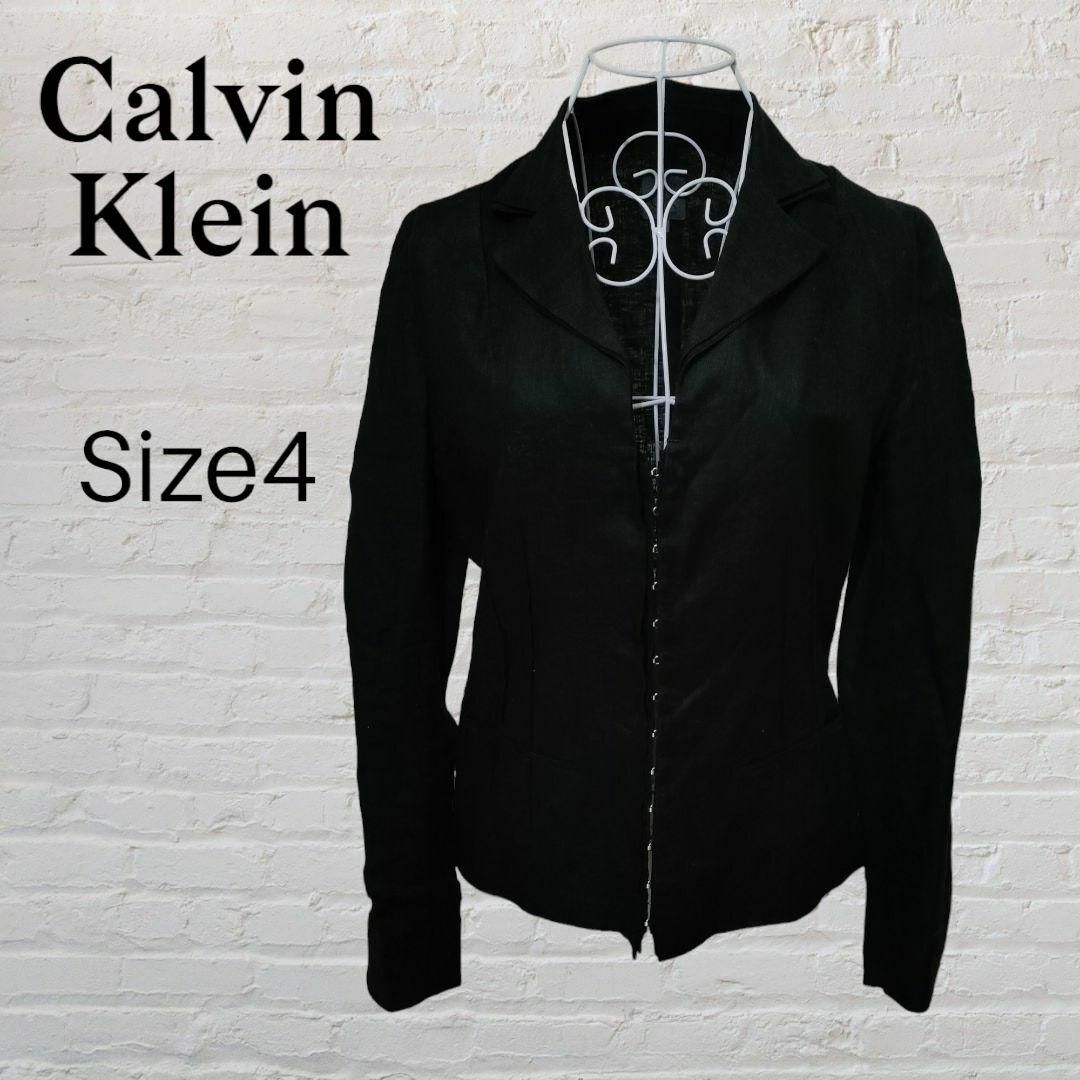 Calvin Klein(カルバンクライン)のCalvin Klein　カルバンクライン　麻　ジャケット　黒　サイズ4 レディースのジャケット/アウター(テーラードジャケット)の商品写真