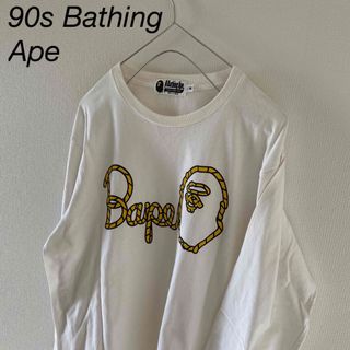 アベイシングエイプ(A BATHING APE)の90sBathingApeベイシングエイプロンtシャツメンズ長袖ホワイト白m(Tシャツ/カットソー(七分/長袖))