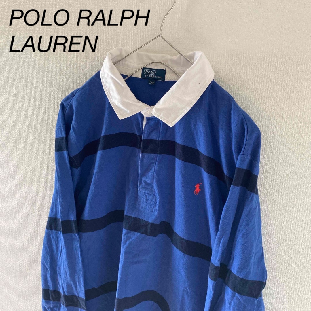 POLO RALPH LAUREN(ポロラルフローレン)のレアRalphLaurenラルフローレンボーダーラガーシャツメンズ長袖mブルー青 メンズのトップス(シャツ)の商品写真