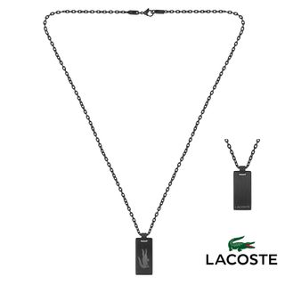 ラコステ(LACOSTE)のラコステ LACOSTE ネックレス アクセサリー ペンダント 2040080 ロゴ わに ワニ クロコダイル プレート ブラック タグ カジュアル 男性 メンズ 黒色 つや消し マットブラック(ネックレス)