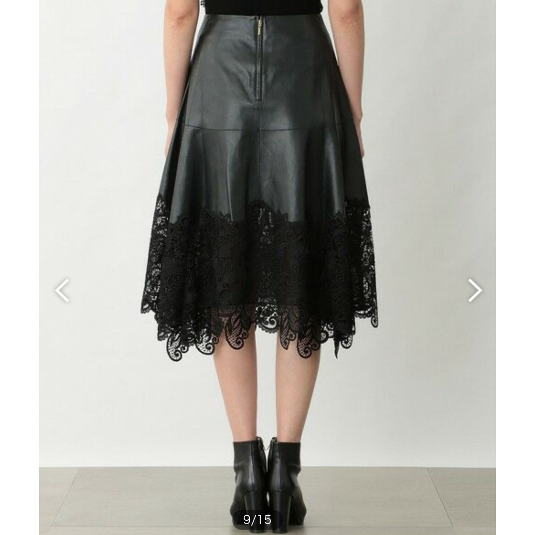 EPOCA(エポカ)のエポカ EPOCA定価154,000円 レザーケミカルレーススカート 黒 レディースのスカート(ひざ丈スカート)の商品写真