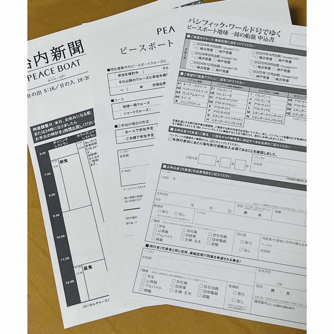 世界一周クルーズ旅　船旅　ピースボートカタログ　船内新聞、申込書付き　　　 エンタメ/ホビーの本(地図/旅行ガイド)の商品写真