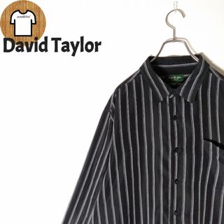 【David Taylor ストライプ柄シャツ XL ダークカラー 古着A661(シャツ)