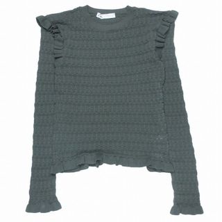 ザラ(ZARA)の美品 ザラ サマー ニット フリル クルーネック 総柄 長袖/4 レディース(ニット/セーター)