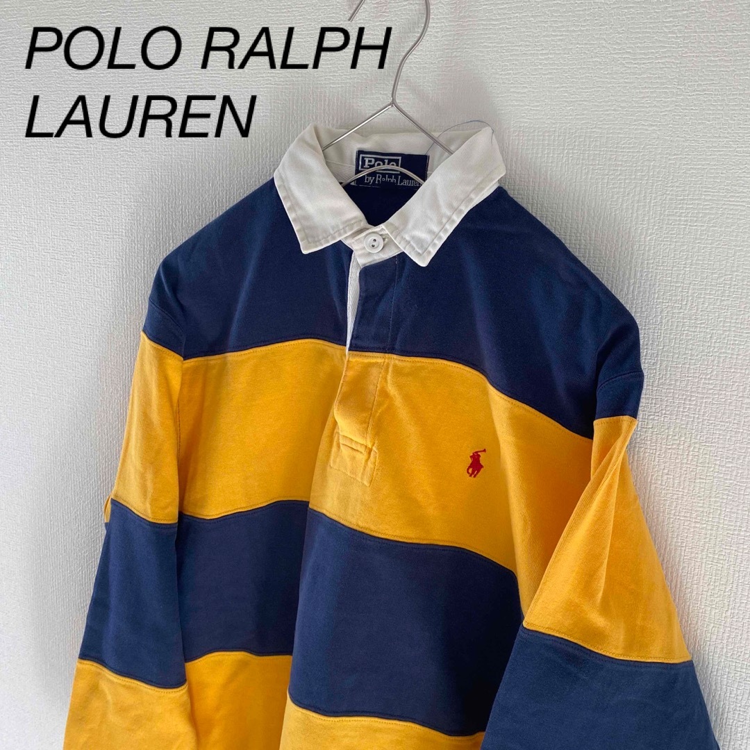 POLO RALPH LAUREN(ポロラルフローレン)のレアRalphLaurenラルフローレンボーダーラガーシャツメンズ長袖mブルー黄 メンズのトップス(シャツ)の商品写真