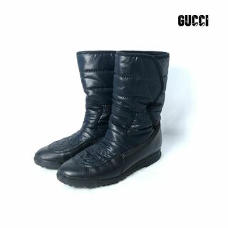 グッチ(Gucci)の良品 GUCCI GGロゴ シェリーライン ナイロン レザー  ミドルブーツ(ブーツ)