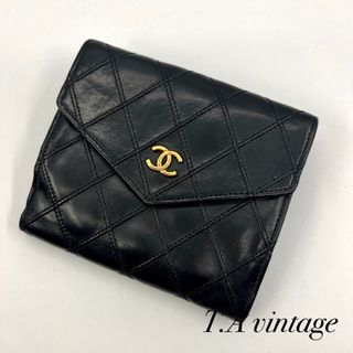 シャネル(CHANEL)の美品！シャネル　ビコローレ　ラムスキン　Wホック　折り財布　ブラック(財布)