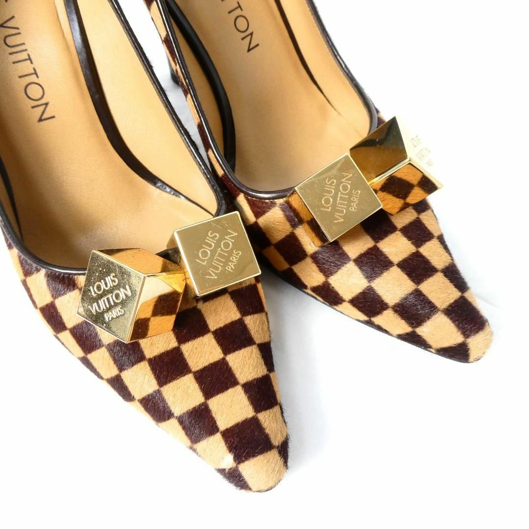 LOUIS VUITTON(ルイヴィトン)の良品 Louis Vuitton ダミエ ハラコ キューブ ハイヒール パンプス レディースの靴/シューズ(ハイヒール/パンプス)の商品写真