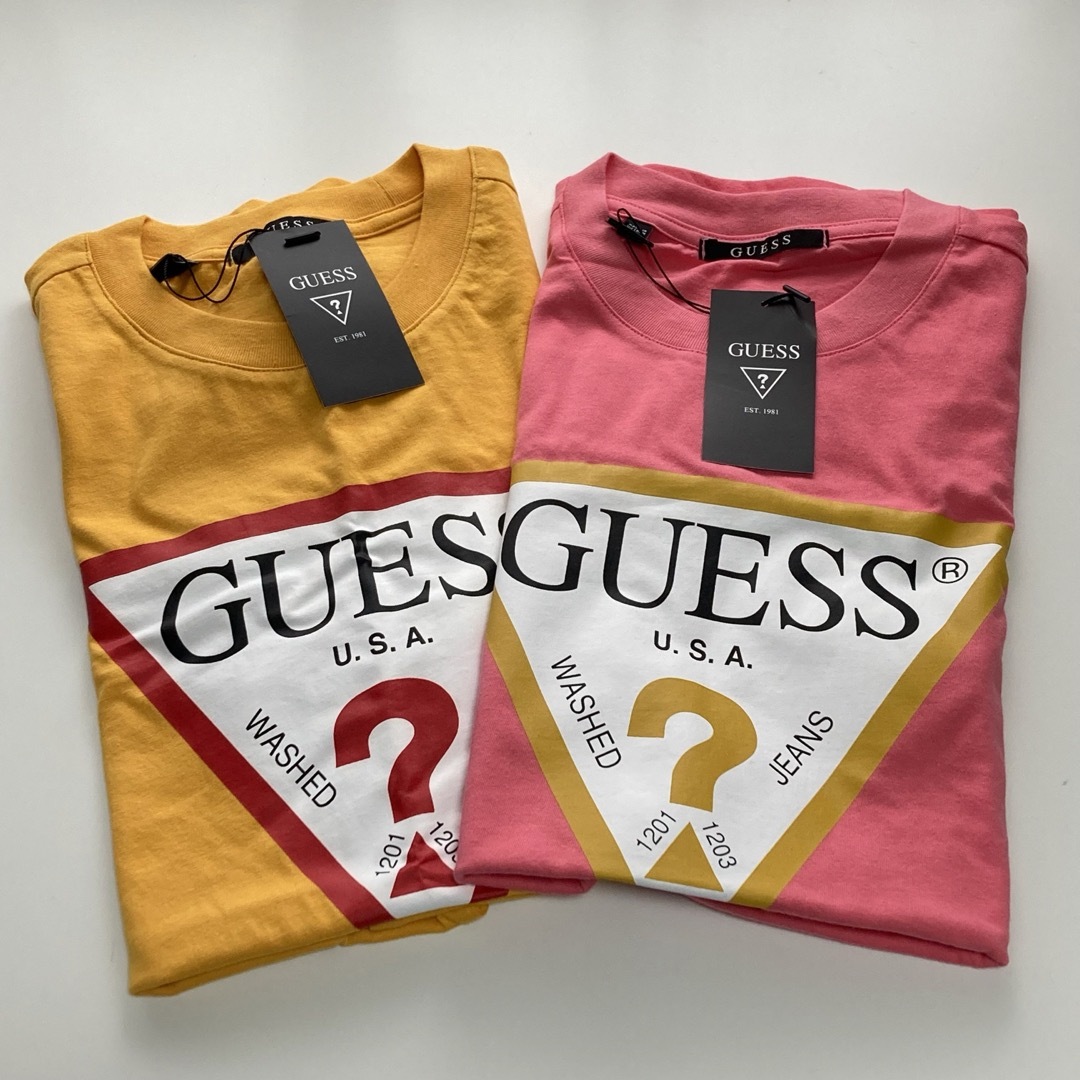 GUESS(ゲス)の新品 GUESS ゲス 2枚セット イエロー ピンク S メンズのトップス(Tシャツ/カットソー(半袖/袖なし))の商品写真