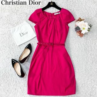 クリスチャンディオール(Christian Dior)の現行タグ　クリスチャンディオール ドレスワンピース　ピンク　M　パーティー(ひざ丈ワンピース)