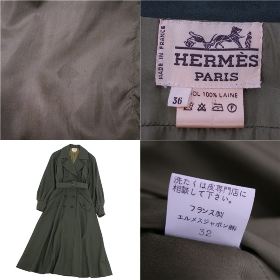 Hermes(エルメス)のVintage エルメス HERMES ワンピース ドレス ダブルブレスト 無地 ウール トップス レディース 36(S相当) ブラウングリーン レディースのワンピース(ひざ丈ワンピース)の商品写真