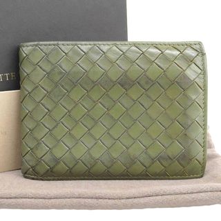 ボッテガヴェネタ(Bottega Veneta)の【本物保証】 箱・布袋付 ボッテガヴェネタ BOTTEGA VENETA イントレチャート 二つ折り財布 レザー グリーン 113112(折り財布)