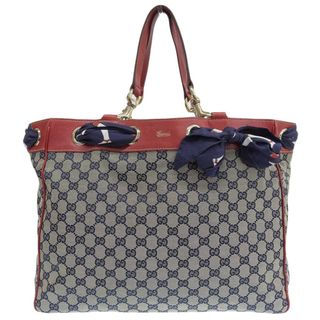 グッチ(Gucci)の【本物保証】 グッチ GUCCI GGキャンバス スカーフ トートバッグ ベージュ系×ネイビー×レッド 153033 467891(トートバッグ)