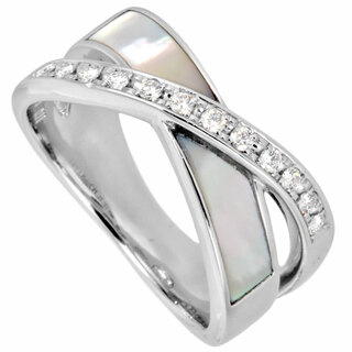 タサキ(TASAKI)のタサキ TASAKI デザイン リング リング 指輪 ダイヤモンド 0.11ct 約10.5号 K18WG マザーオブパール(シェル) レディース【中古】(リング(指輪))