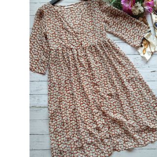 ショコラフィネローブ(chocol raffine robe)の美品！ショコラフィネローブ☆リボンベルト×花柄ロングシフォンワンピースカーディガ(ロングワンピース/マキシワンピース)