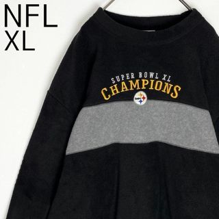 90s NFL スティーラーズ 刺繍 フリース アーチロゴ ブラック 黒 XL(スウェット)