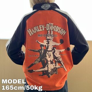 ハーレーダビッドソン(Harley Davidson)のハーレーダビッドソン ハーフジップスウェット ロゴ刺繍 プリント XL オレンジ(トレーナー/スウェット)