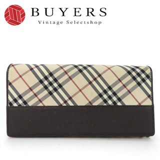 バーバリー(BURBERRY)の【中古】 バーバリー 長財布 ノバチェック キャンバス レザー ベージュ ブラウン シルバー金具 がま口 二つ折り 小物 レディース 女性 BURBERRY(財布)