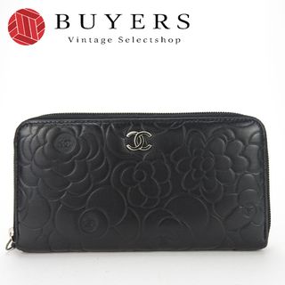 シャネル(CHANEL)の【中古】 シャネル 長財布 カメリア レザー ブラック シルバー金具 ココマーク ラウンドファスナー レディース 女性 CHANEL(財布)