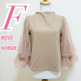 ミスティウーマン(mysty woman)のミスティウーマン　長袖カットソー　F　ベージュ　切替　チュール　ポリ100%(カットソー(長袖/七分))