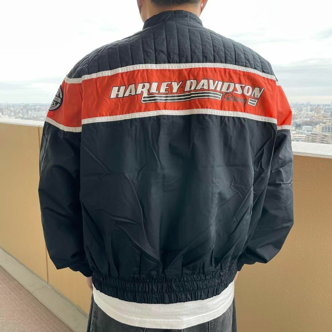 Harley Davidson(ハーレーダビッドソン)のUSA製 ハーレーダビッドソン ロゴ刺繍ナイロンジャケット XL ブラック 黒 メンズのジャケット/アウター(ナイロンジャケット)の商品写真