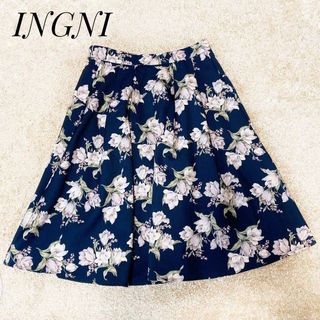 イング(INGNI)のINGNI イング 花柄 フラワー ミディ スカート ネイビー フェミニン M(ひざ丈スカート)