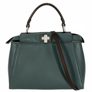 フェンディ(FENDI)の【限定価格】FENDI フェンディ 2WAY ミニピーカブー ハンドバッグ ショルダーバッグ 肩掛け 斜め掛け Peekaboo 小さめ かばん 鞄 8BN244  カーフレザー   グリーン 緑 シルバー×ブラウン金具 レディース 美品【中古品】(ショルダーバッグ)