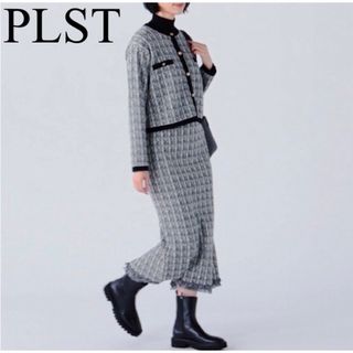 プラステ(PLST)の23S/S PLST ツイード ニット カーディガン スカート セットアップ (セット/コーデ)