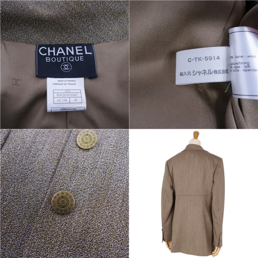 CHANEL(シャネル)のVintage シャネル CHANEL 97A ジャケット テーラード ココマーク シングルブレスト ウール アウター レディース フランス製 42(L相当) ブラウン レディースのジャケット/アウター(テーラードジャケット)の商品写真