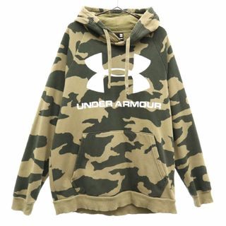 アンダーアーマー(UNDER ARMOUR)のアンダーアーマー プリント 長袖 スウェットパーカー XXL カーキ UNDER ARMOUR プルオーバー トレーナー ビッグサイズ 迷彩 メンズ 古着 【240219】(パーカー)