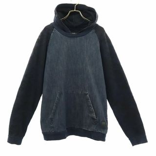 ザラ(ZARA)のザラマン 総柄 長袖 デニム スウェットパーカー L ネイビー ZARA MAN プルオーバー トレーナー メンズ 古着 【240219】(パーカー)