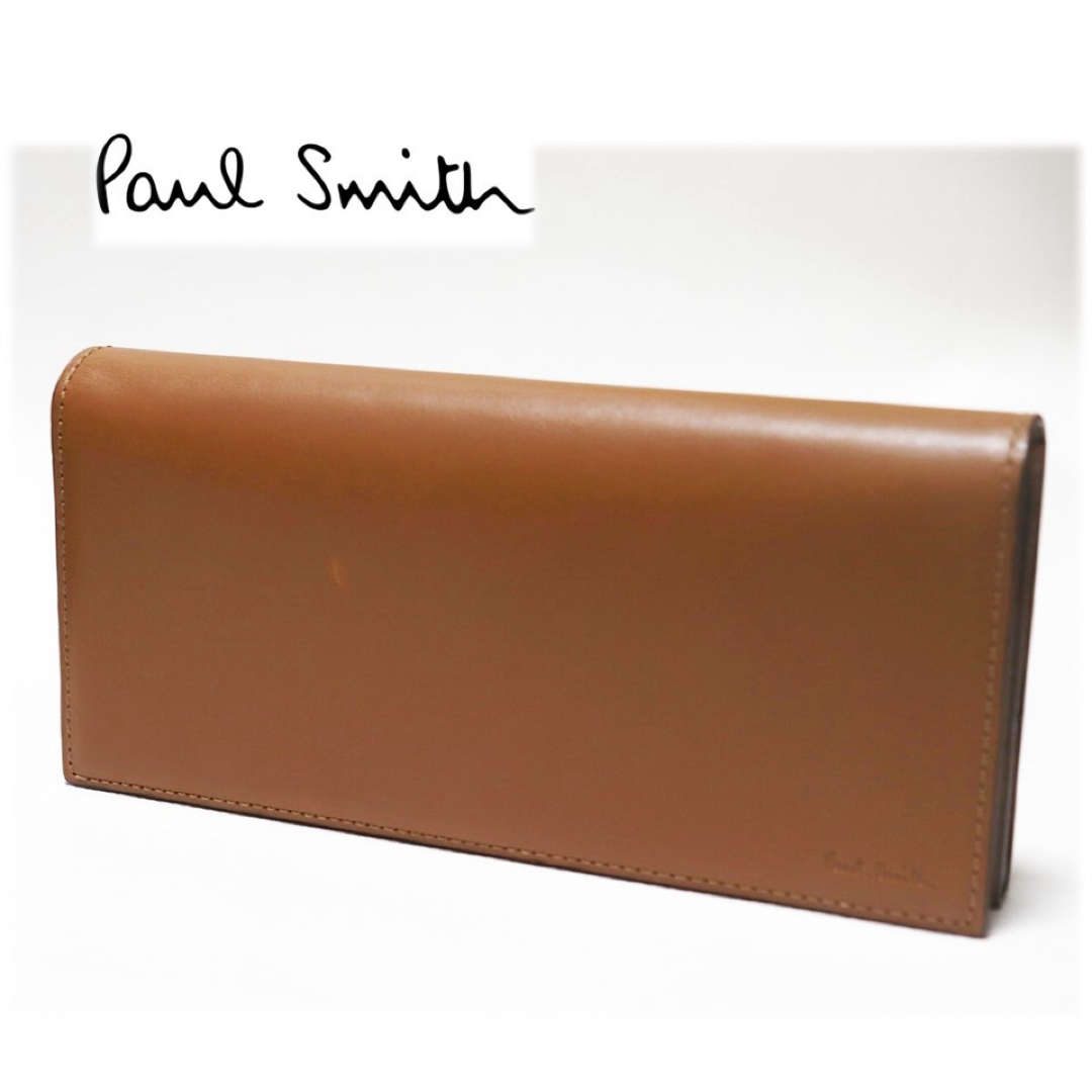 《ポールスミス》箱付新品 マルチストライプ イタリア製レザー かぶせ式長財布
