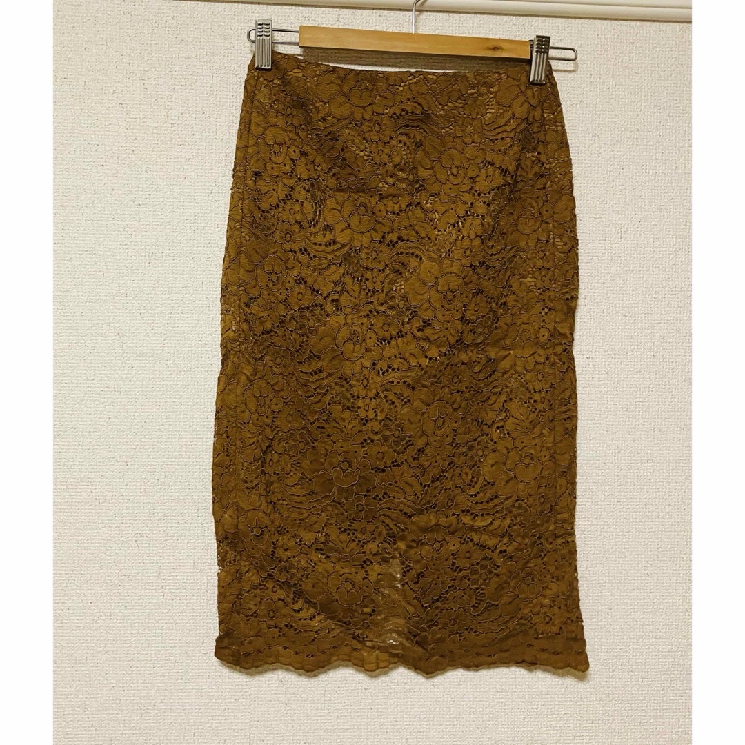 GU(ジーユー)の【GU】レースタイトスカート　ブラウン　Sサイズ レディースのスカート(ひざ丈スカート)の商品写真