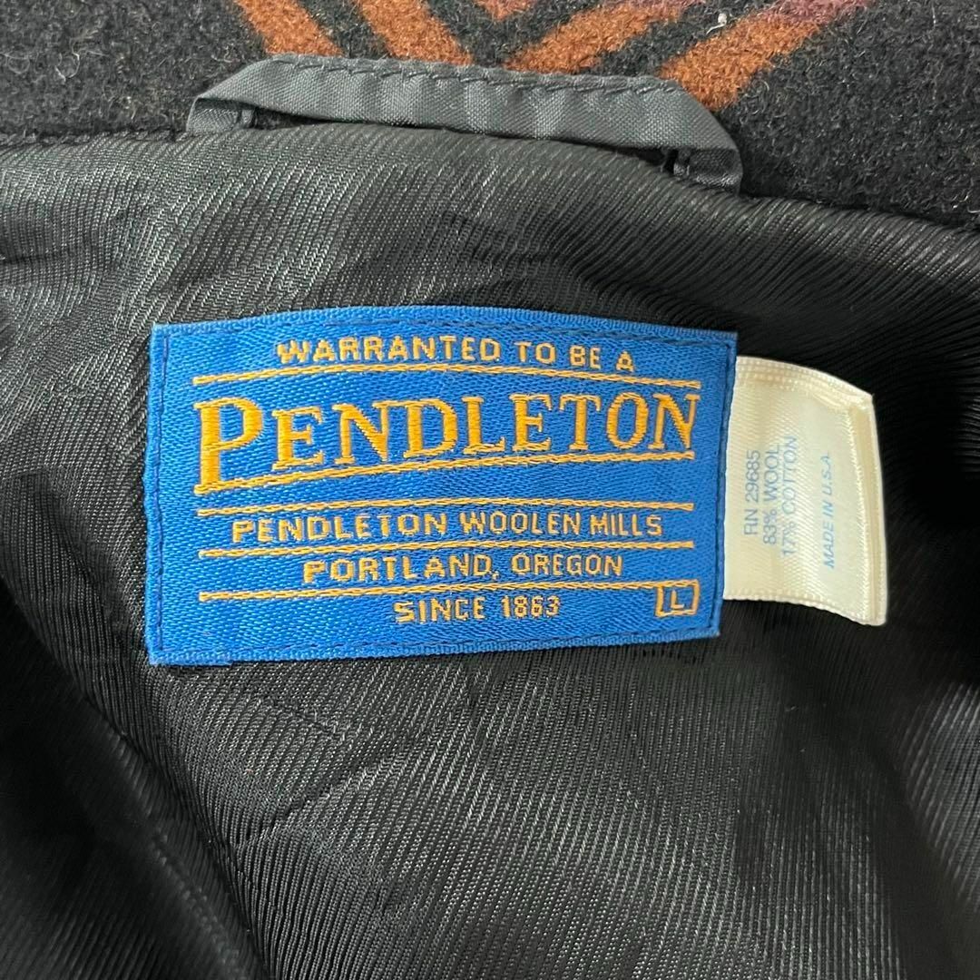 PENDLETON(ペンドルトン)の激レア ペンドルトン ウール 袖レザー スタジャン オルテガ チマヨ 総柄 古着 メンズのジャケット/アウター(スタジャン)の商品写真