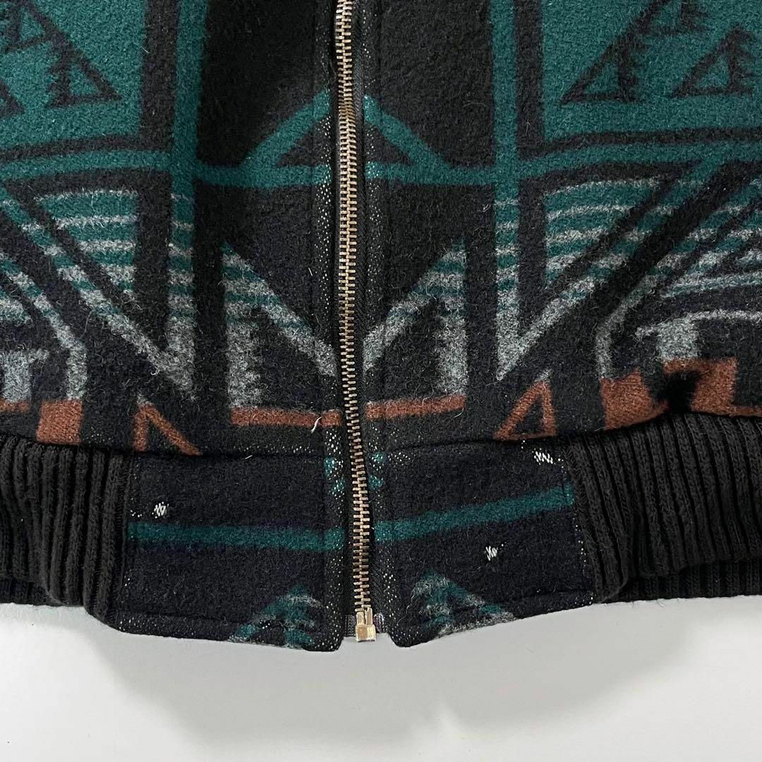 PENDLETON(ペンドルトン)の激レア ペンドルトン ウール 袖レザー スタジャン オルテガ チマヨ 総柄 古着 メンズのジャケット/アウター(スタジャン)の商品写真