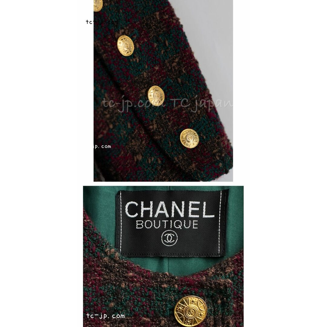 CHANEL(シャネル)のシャネル ジャケット CHANEL 超美品 貴重 ヴィンテージ ワインレッド ブラウン グリーン ツイード CCココボタン ランウェイ登場 42 44 レディースのジャケット/アウター(ノーカラージャケット)の商品写真