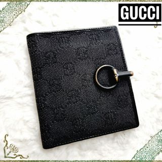 Gucci - GUCCI☆ホースビット GG柄キャンバス 二つ折り財布 ウォレット ブラック