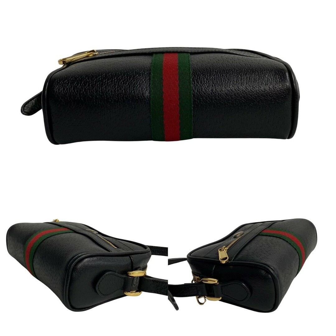 Gucci(グッチ)の極 美品 GUCCI グッチ オフィディア シェリーライン GG ロゴ 金具 レザー 本革 ミニ ショルダーバッグ ポシェット ブラック 74536 レディースのバッグ(ショルダーバッグ)の商品写真